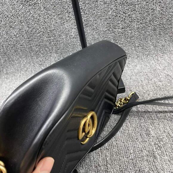 100% Authentic GUCCI Marmont Black Leather Small Shoulder Bag - Picture 5 of 16
